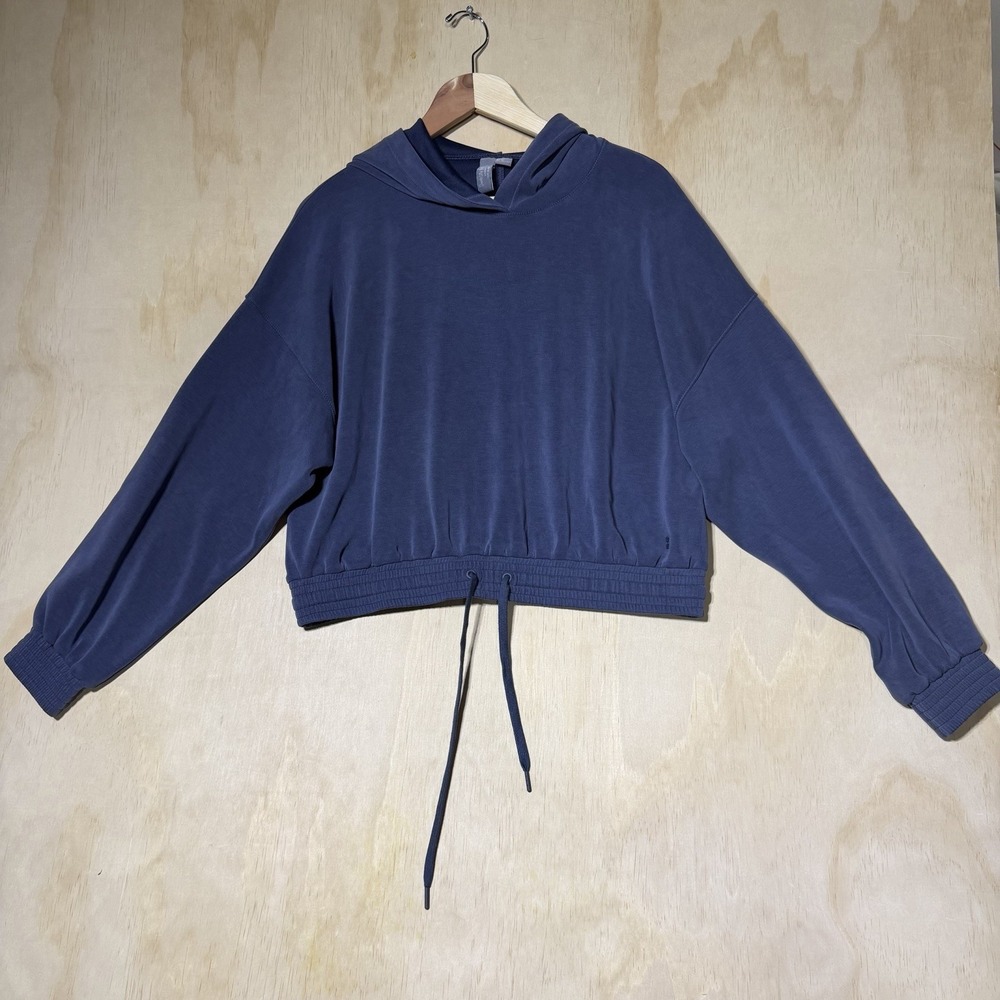 Sweaty Betty Cropped Hoodie Blue Drawstring Pullover Athleisure Women's Size 10